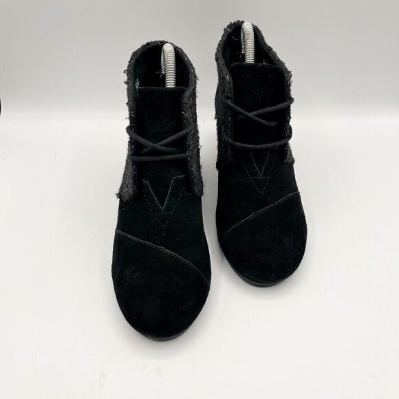 Toms Womens Kala Wedge Ankle Booties Black Suede Size 8.5 Lace Up - Picture 6 of 11
